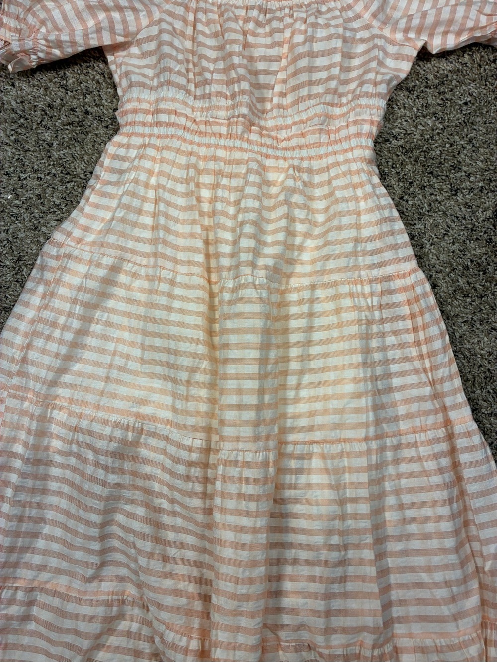 Moon River Striped Poplin Puff Sleeve Tiered Midi Dress - Picture 11 of 13